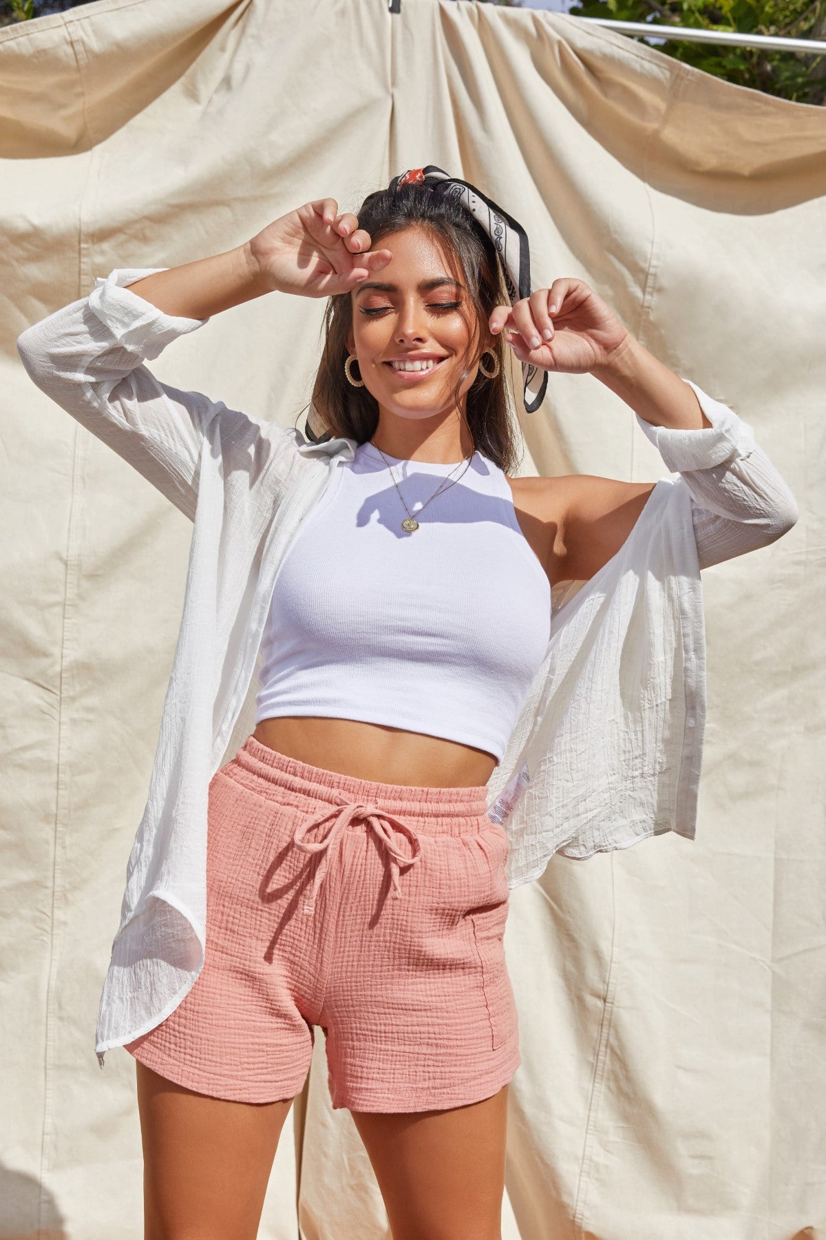 Drawstring Textured Shorts with Patch Pocket